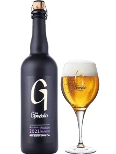 französisches Bier Goudale Grand Cru in der 0,75 l Bierflasche mit vollem Bierglas