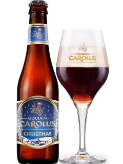 belgisches Bier Gouden Carolus Christmas in der 0,33 l Bierflasche mit vollem Bierglas