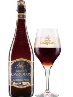 belgisches Bier Gouden Carolus Christmas in der 0,75 l Bierflasche mit vollem Bierglas