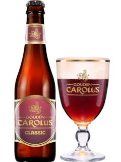 belgisches Bier Gouden Carolus Classic in der 0,33 l Bierflasche mit vollem Bierglas