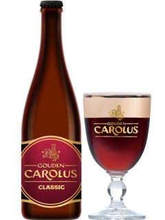 belgisches Bier Gouden Carolus Classic in der 75 cl Bierflasche mit vollem Bierglas