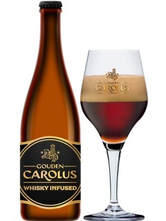 belgisches Bier Gouden Carolus Cuvee van de Keizer Whisky Infused in der 0,75 l Bierflasche mit vollem Bierglas