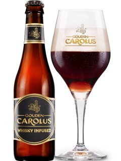 belgisches Bier Gouden Carolus Whisky Infused in der 0,33 l Bierflasche mit vollem Bierglas