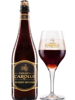 belgisches Bier Gouden Carolus Whisky Infused in der 0,75 l Bierflasche mit vollem Bierglas