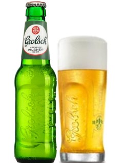 niederländisches Bier Grolsch Pilsner in der 0,30 l Bierflasche  mit vollem Bierglas