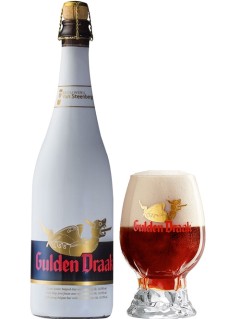 belgisches Bier Gulden Draak Brauerei in der 0,75 l Bierflasche mit vollem Bierglas