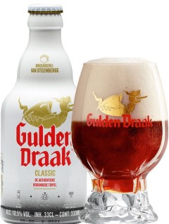 belgisches Bier Gulden Draak in der 33 cl Bierflasche mit vollem Bierglas