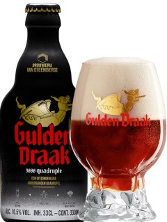 belgisches Bier Gulden Draak 9000 Quadrupel  in der 33 cl Bierflasche mit vollem Bierglas