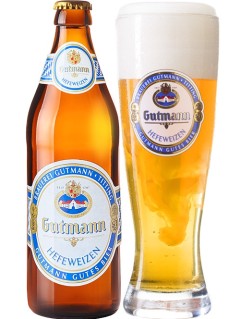 deutsches Bier Gutmann Helles Hefeweizen 0,5 l Bierflasche mit vollem Bierglas