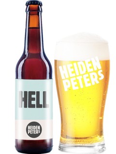 deutsches Bier Heidenpeters Hell in der 0,33 l Bierflasche mit vollem Bierglas