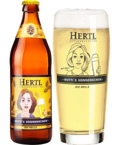deutsches Bier Hertl Braumanukatur Mutti's Sonnenschein Die Helle in der 0,33 l Bierflasche mit vollem Bierglas