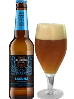deutsches Bier Himburgs Braukunstkeller Laguna IPA in der 33 cl Bierflasche mit gefülltem Bierglas