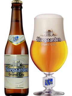 belgisches Bier Hoegaarden Grand Cru in der 0,33 l Bierflasche mit vollem Bierglas