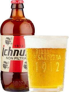 italienisches Bier Ichnusa Non Filtrata 0,33 l Bierflasche mit vollem Bierglas