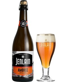 französisches Bier Jenlain Ambree in der 0,75 l Bierflasche mit vollem Bierglas