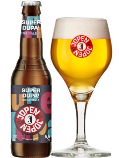 holländisches Bier Jopen Super Dupa India Pale Ale in der 0,33 l Bierflasche mit vollem Bierglas
