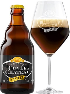 belgisches Bier Cuvee du Chateau Kasteel in der 0,33 l Bierflasche mit vollem Bierglas