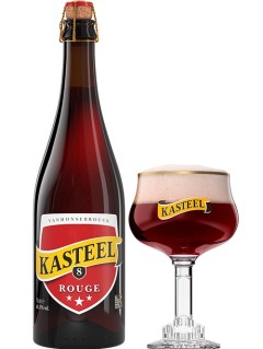 belgisches Bier Kasteel Rouge in der 0,75 l Bierflasche mit vollem Bierglas