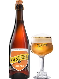 belgisches Bier Kasteel Tripel in der 0,75 l Bierflasche mit vollem Bierglas