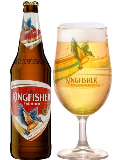 indisches Bier Kingfisher Premium Lager in der 0,33 l Bierflasche mit vollem Bierglas
