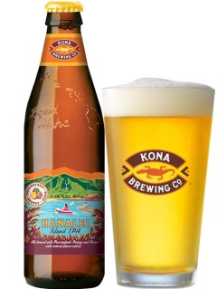 amerikanisches Bier Kona Hanalei Island IPA in der 0,35 l Bierflasche mit vollem Bierglas