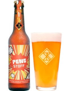 deutsches Bier Kuehn Kunz Rosen Peng Stoff Pale Ale in der 33 cl Bierflasche mit vollem Bierglas