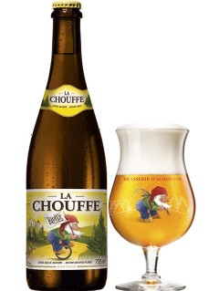 belgisches Bier La Chouffe Blonde in der 75 cl Bierflasche mit vollem Bierglas