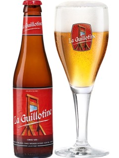 belgisches Bier La Guillotine in der 33 cl Bierflasche mit vollem Bierglas