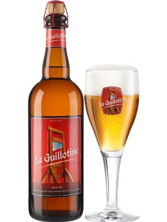 belgisches Bier La Guillotine in der 75 cl Bierflasche mit vollem Bierglas