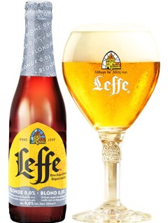 belgisches Bier Leffe Blond 0,0% alkoholfrei in der 0,33 l Bierflasche mit vollem Bierglas
