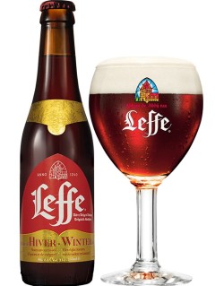 belgisches Bier Leffe Winter in der 33 cl Bierflasche mit vollem Bierglas