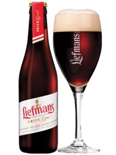 belgisches Bier Liefmans Kriek Brut in der 33 cl Bierflasche mit vollem Bierglas