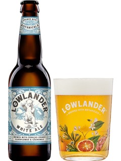niederländisches Bier Lowlander White Ale in der 0,33 l Bierflasche mit vollem Bierglas
