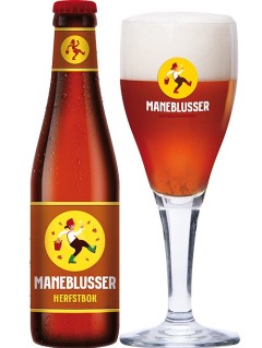 belgisches Bier Maneblusser Herbstbok in der 33 cl Bierflasche mit vollem Bierglas