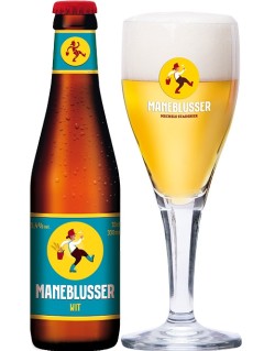 belgisches Bier Maneblusser Wit in der 33 cl Bierflasche mit vollem Bierglas