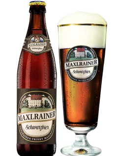 deutsches Bier Maxlrainer Schwarzbier in der 0,5 l Bierflasche mit vollem Bierglas