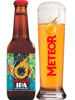 französisches Bier Meteor IPA India Pale Ale in der 0,25 l Bierflasche mit vollem Bierglas