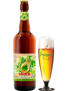 französisches Bier Meteor de Printemps in der 75 cl Bierflasche mit gefülltem Bierglas