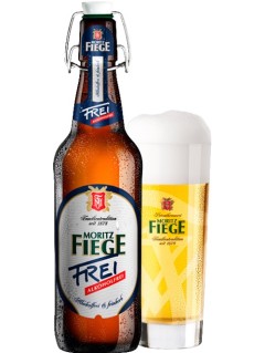 deutsches Bier Moritz Fiege Frei Alkoholfrei in der 33 cl Bierflasche mit vollem Bierglas