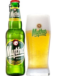 griechisches Bier Mythos Beer in der 0,33 l Bierflasche mit vollem Bierglas