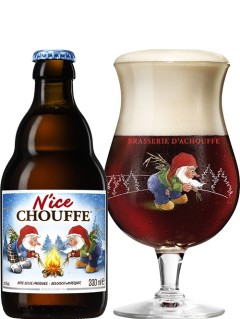 belgisches Bier N'Ice Chouffe Bier in der 0,33 l Bierflasche mit vollem Bierglas