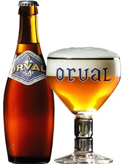 belgisches Bier Orval Trappistenbier in der 33 cl Bierflasche mit vollem Bierglas