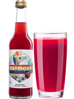 deutsche Saftschorle Ostmost Bio Apfel Paradies Streuobst Schorle in der 33 cl Flasche mit vollem Saftglas