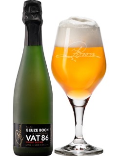belgisches Bier Oude Geuze Boon a l'ancienne VAT 86 Mono Blend in der 375 ml mit vollem Bierglas