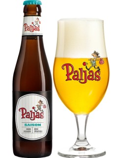 belgisches Bier Paljas Saison in der 33 cl Bierflasche mit vollem Bierglas