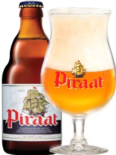 belgisches Bier Piraat in der 33 cl Bierflasche mit vollem Bierglas