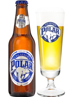 Bier aus Venezuela Polar Pilsener 0,355 l Bierflasche mit vollem Bierglas
