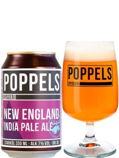 schwedisches Bier Poppels New England IPA in der 0,33 l Bierdose mit vollem Bierglas