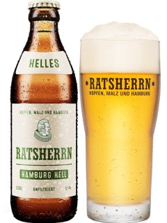 deutsches Bier Ratsherrn Hamburg Hell in der 0,33 l Bierflasche mit vollem Bierglas