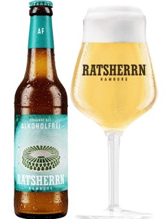 deutsches Bier Ratsherrn Organic Ale Alkoholfrei in der 0,33 l Bierflasche mit vollem Bierglas